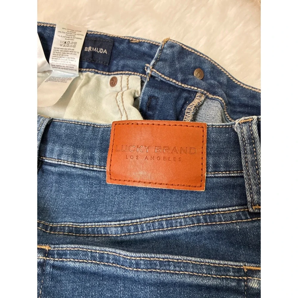 Lucky Brand Bermuda Dark Wash Denim Shorts Womens 4 27 Blue Stretch Knee Length